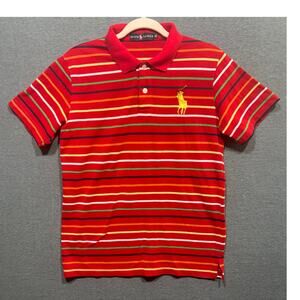 Ralph Lauren Womens Striped Polo Shirt Red w/ Big Yellow Pony Size XL